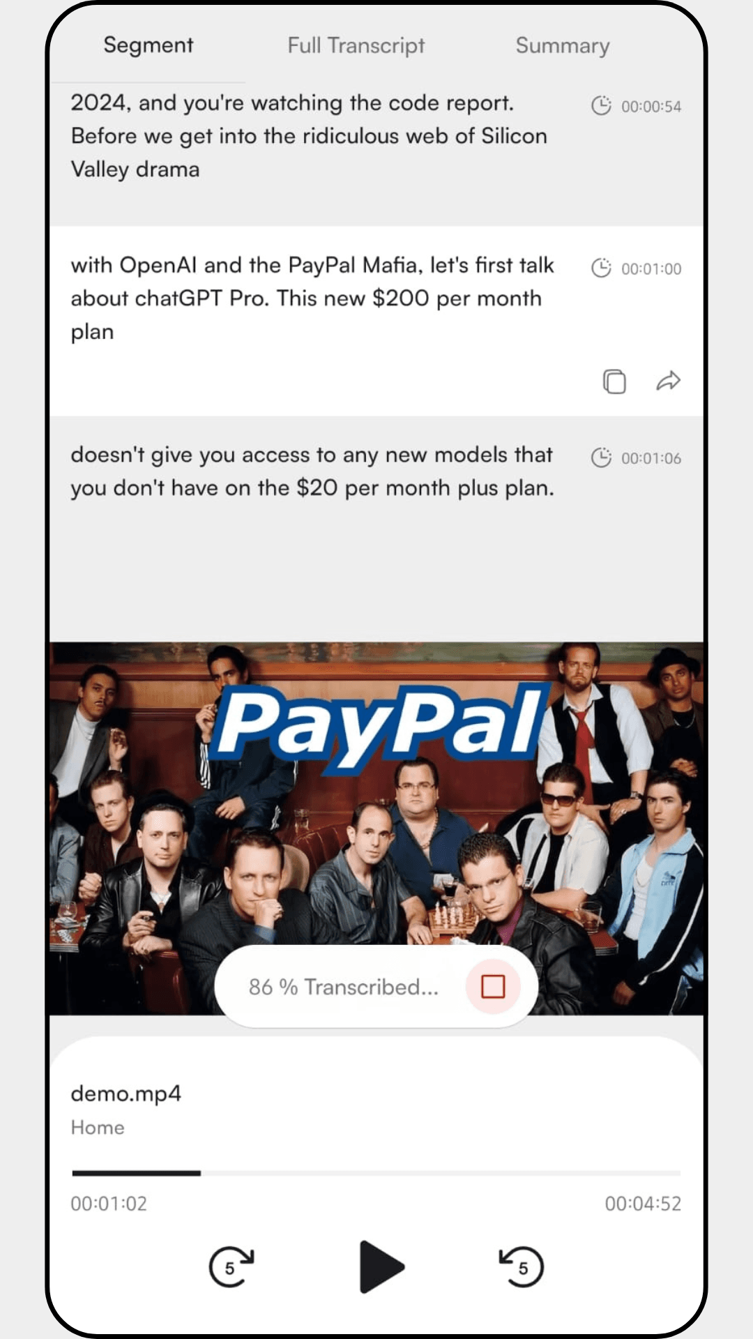 AI-powered real-time transcription with playback integration.